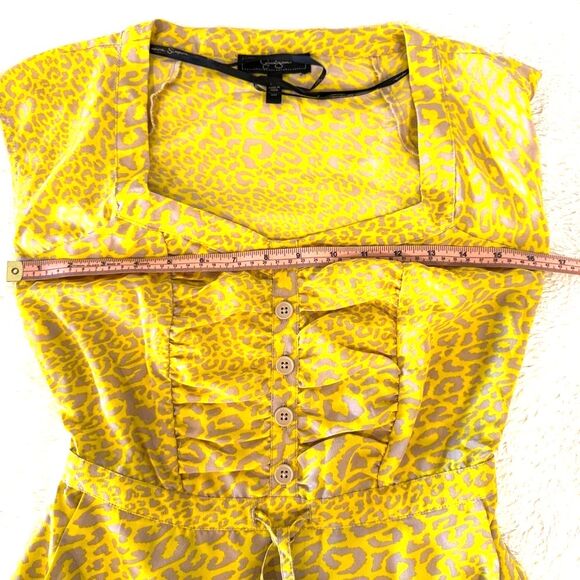 Jessica Simpson Vibrant Yellow Leopard Mini Dress w/Pockets & Tie Waist Size XS - Picture 7 of 9